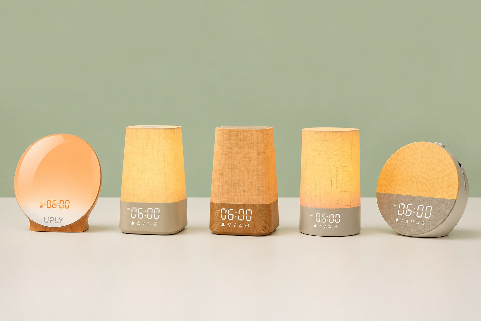 UPLY wake-up lights: Dawn 200, Hush 100, Hush 150 en Hush 300